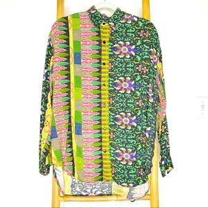 VTG Art to Wear Abstract Floral Trippy Tribal Print Long Sleeve Button up S